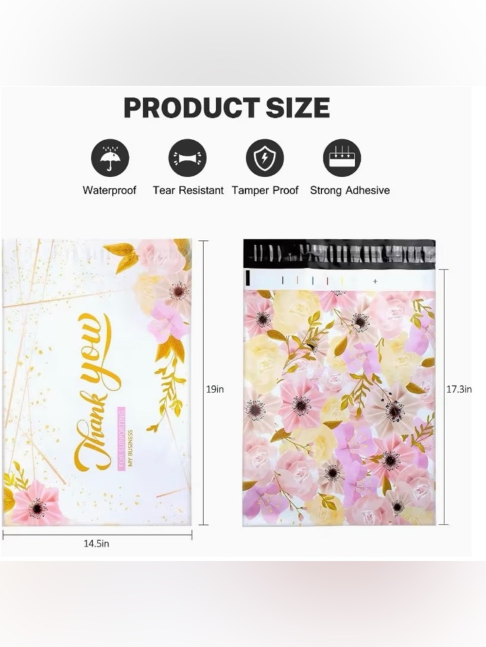 Set of 20 14.5” x 19” Floral Thank You Poly Mailers - Picture 2 of 3
